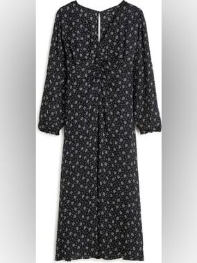 Madewell Black Floral Long-Sleeve Midi Dress